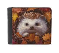 Jubonexis Cartera plegable de piel sintética suave con diseño de erizo, hojas de otoño, monedero, funda para tarjetas de crédito, tarjetero duradero, billetera delgada para hombres y mujeres