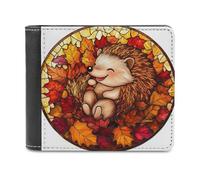 Jubonexis Cartera plegable de piel sintética suave con diseño de erizo rodando en hojas de otoño, monedero, funda para tarjetas de crédito, tarjetero duradero, billetera delgada para hombres y mujeres