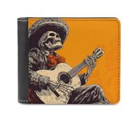 Jubonexis Cartera plegable de piel sintética suave con diseño de esqueleto tocando la guitarra, monedero, funda para tarjetas de crédito, tarjetero duradero, billetera delgada para hombres y mujeres