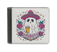 Jubonexis Cartera plegable de piel sintética suave con diseño de fantasma blanco, con diseño de sombrero colorido, monedero, funda para tarjetas de crédito, tarjetero duradero, billetera delgada para