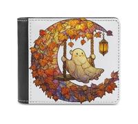 Jubonexis Cartera plegable de piel sintética suave con diseño de fantasma en una luna creciente, monedero, funda para tarjetas de crédito, tarjetero duradero, billetera delgada para hombres y mujeres