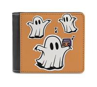 Jubonexis Cartera plegable de piel sintética suave con diseño de fantasmas de dibujos animados bailando, monedero, funda para tarjetas de crédito, tarjetero duradero, billetera delgada para hombres y