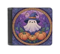 Jubonexis Cartera plegable de piel sintética suave con diseño de fantasmas en un sombrero de bruja, diseño de calabazas, monedero, monedero, tarjeta duradera, billetera delgada para hombres y mujeres