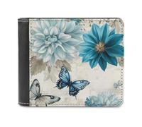 Jubonexis Cartera plegable de piel sintética suave con diseño de flores de dalia azul, monedero, funda para tarjetas de crédito, tarjetero duradero, billetera delgada para hombres y mujeres