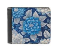 Jubonexis Cartera plegable de piel sintética suave con diseño de flores de dalia azul y verde azulado, monedero para tarjetas de crédito, tarjetero duradero, billetera delgada para hombres y mujeres