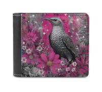 Jubonexis Cartera plegable de piel sintética suave con diseño de flores de pájaros, color rosa y gris, monedero, tarjetero duradero, billetera delgada para hombres y mujeres, almacenamiento de dinero