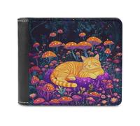 Jubonexis Cartera plegable de piel sintética suave con diseño de gato durmiendo y hongos durmiendo, monedero, funda para tarjetas de crédito, billetera delgada para hombres y mujeres, almacenamiento