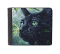 Jubonexis Cartera plegable de piel sintética suave con diseño de gato negro con ojos verdes vivos, monedero, funda para tarjetas de crédito, tarjetero duradero, billetera delgada para hombres y