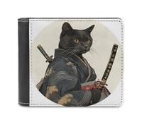 Jubonexis Cartera plegable de piel sintética suave con diseño de gato negro japonés y arma, monedero, funda para tarjetas de crédito, tarjetero duradero, billetera delgada para hombres y mujeres