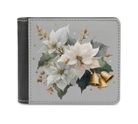 Jubonexis Cartera plegable de piel sintética suave con diseño de hojas de acebo con tres campanas doradas, monedero, funda para tarjetas de crédito, tarjetero duradero, billetera delgada para hombres