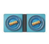 Jubonexis Cartera plegable de piel sintética suave con diseño de huevo en una placa azul retro, monedero, funda para tarjetas de crédito, tarjetero duradero, billetera delgada para hombres y mujeres