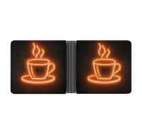 Jubonexis Cartera plegable de piel sintética suave con diseño de letrero de neón brillante Art of A Coffee Cup, monedero, funda para tarjetas de crédito, tarjetero duradero, billetera delgada para