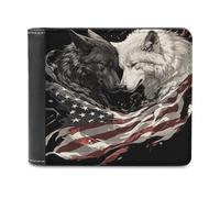 Jubonexis Cartera plegable de piel sintética suave con diseño de lobos blancos y negros y bandera estadounidense, monedero, funda para tarjetas de crédito, tarjetero duradero, billetera delgada para
