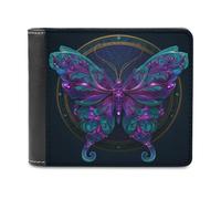 Jubonexis Cartera plegable de piel sintética suave con diseño de mandala de mariposa abstracta, monedero, funda para tarjetas de crédito, tarjetero duradero, billetera delgada para hombres y mujeres