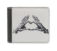 Jubonexis Cartera plegable de piel sintética suave con diseño de manos de esqueleto, diseño vintage de gestos de corazón, monedero, funda para tarjetas de crédito, tarjetero duradero, billetera