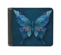 Jubonexis Cartera plegable de piel sintética suave con diseño de mariposa azul mística, monedero, funda para tarjetas de crédito, tarjetero duradero, billetera delgada para hombres y mujeres