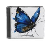 Jubonexis Cartera plegable de piel sintética suave con diseño de mariposa azul, monedero, funda para tarjetas de crédito, tarjetero duradero, billetera delgada para hombres y mujeres, almacenamiento