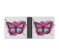 Jubonexis Cartera plegable de piel sintética suave con diseño de mariposa sobre pintura rosa, monedero, funda para tarjetas de crédito, tarjetero duradero, billetera delgada para hombres y mujeres