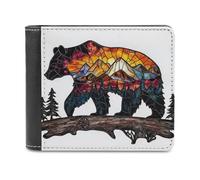 Jubonexis Cartera plegable de piel sintética suave con diseño de oso caminando sobre árboles de madera y montañas, monedero, funda para tarjetas de crédito, tarjetero duradero, billetera delgada para