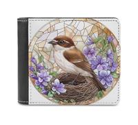 Jubonexis Cartera plegable de piel sintética suave con diseño de pájaro marrón y blanco, monedero, funda para tarjetas de crédito, tarjetero duradero, billetera delgada para hombres y mujeres