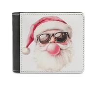 Jubonexis Cartera plegable de piel sintética suave con diseño de Papá Noel sonriente de acuarela vintage, monedero, funda para tarjetas de crédito, tarjetero duradero, billetera delgada para hombres y