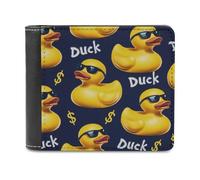 Jubonexis Cartera plegable de piel sintética suave con diseño de patos de goma amarilla con lentes de sol, monedero, funda para tarjetas de crédito, tarjetero duradero, billetera delgada para hombres