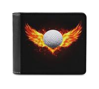 Jubonexis Cartera plegable de piel sintética suave con diseño de pelota de golf con alas de fuego, monedero, funda para tarjetas de crédito, tarjetero duradero, billetera delgada para hombres y