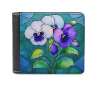 Jubonexis Cartera plegable de piel sintética suave con diseño de pensamientos azules y violetas, monedero, funda para tarjetas de crédito, tarjetero duradero, billetera delgada para hombres y mujeres