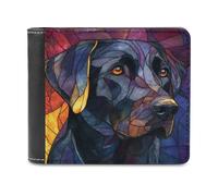 Jubonexis Cartera plegable de piel sintética suave con diseño de perro labrador negro de vidrieras, monedero, funda para tarjetas de crédito, tarjetero duradero, billetera delgada para hombres y