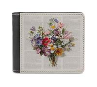 Jubonexis Cartera plegable de piel sintética suave con diseño de ramo de flores silvestres en página de libro antiguo, monedero, funda para tarjetas de crédito, tarjetero duradero, billetera delgada