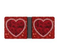 Jubonexis Cartera plegable de piel sintética suave con diseño de rosas rojas con marco de corazones, monedero, funda para tarjetas de crédito, tarjetero duradero, billetera delgada para hombres y