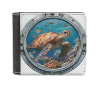 Jubonexis Cartera plegable de piel sintética suave con diseño de tortuga marina y peces coloridos, monedero, funda para tarjetas de crédito, tarjetero duradero, billetera delgada para hombres y