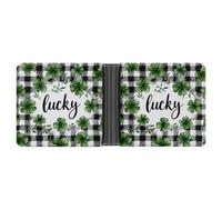 Jubonexis Cartera plegable de piel sintética suave con diseño de tréboles de San Patricio con texto en inglés "Lucky Lucky Town", monedero, funda para tarjetas de crédito, billetera delgada duradera