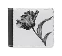 Jubonexis Cartera plegable de piel sintética suave con diseño de tulipán de loro negro botánico, monedero, funda para tarjetas de crédito, tarjetero duradero, billetera delgada para hombres y mujeres