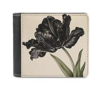 Jubonexis Cartera plegable de piel sintética suave con diseño de tulipán de loro negro botánico, monedero, funda para tarjetas de crédito, tarjetero duradero, billetera delgada para hombres y mujeres