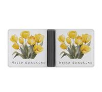 Jubonexis Cartera plegable de piel sintética suave con diseño de tulipanes amarillos de acuarela Hello Sunshine, monedero, funda para tarjetas de crédito, tarjetero duradero, billetera delgada para