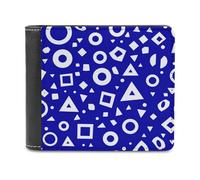 Jubonexis Cartera plegable de piel sintética suave con diseño geométrico bohemio de círculos azules y blancos, monedero, funda para tarjetas de crédito, billetera delgada duradera para hombres y