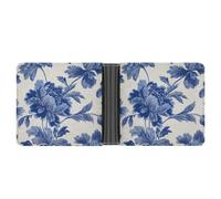 Jubonexis Cartera plegable de piel sintética suave con estampado floral francés antiguo azul y blanco, monedero, funda para tarjetas de crédito, tarjetero duradero, billetera delgada para hombres y