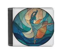 Jubonexis Cartera plegable de piel sintética suave con figura de vidrieras en posición estirada, monedero, funda para tarjetas de crédito, tarjetero duradero, billetera delgada para hombres y mujeres