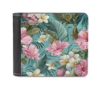 Jubonexis Cartera plegable de piel sintética suave con flores blancas y rosas tropicales sobre turquesa, monedero, funda para tarjetas de crédito, tarjetero duradero, billetera delgada para hombres y