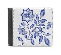Jubonexis Cartera plegable de piel sintética suave con flores indias azules y blancas, monedero, funda para tarjetas de crédito, tarjetero duradero, billetera delgada para hombres y mujeres