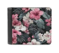 Jubonexis Cartera plegable de piel sintética suave con flores rosas y blancas tropicales, monedero, funda para tarjetas de crédito, tarjetero duradero, billetera delgada para hombres y mujeres