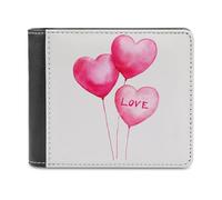 Jubonexis Cartera plegable de piel sintética suave con globos de amor de acuarela rosa, monedero, funda para pase de crédito, tarjetero duradero, billetera delgada para hombres y mujeres