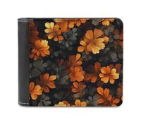 Jubonexis Cartera plegable de piel sintética suave con hojas de otoño, color marrón y naranja, monedero, funda para tarjetas de crédito, tarjetero duradero, billetera delgada para hombres y mujeres