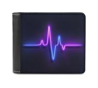Jubonexis Cartera plegable de piel sintética suave con latido de corazón azul neón y morado, monedero, funda para tarjetas de crédito, tarjetero duradero, billetera delgada para hombres y mujeres