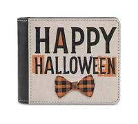 Jubonexis Cartera plegable de piel sintética suave con lazo a cuadros con texto "Happy Halloween", monedero, funda para tarjetas de crédito, tarjetero duradero, billetera delgada para hombres y