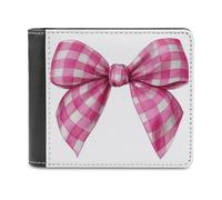 Jubonexis Cartera plegable de piel sintética suave con lazo a cuadros rosa de doble bucle, monedero, funda para tarjetas de crédito, tarjetero duradero, billetera delgada para hombres y mujeres