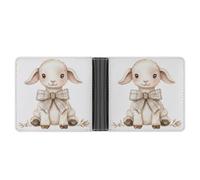 Jubonexis Cartera plegable de piel sintética suave con lazo beige de acuarela A Little Lamb, monedero, funda para tarjetas de crédito, tarjetero duradero, billetera delgada para hombres y mujeres