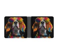 Jubonexis Cartera plegable de piel sintética suave con lentes de sol redondos, con diseño de perro, monedero, funda para tarjetas de crédito, tarjetero duradero, billetera delgada para hombres y