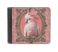 Jubonexis Cartera plegable de piel sintética suave con marco vintage de cacatúa rosa, monedero, funda para tarjetas de crédito, tarjetero duradero, billetera delgada para hombres y mujeres